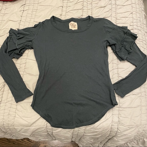 Chaser Tops - Chaser Army Green Long Sleeve w/ Ruffle on Arm